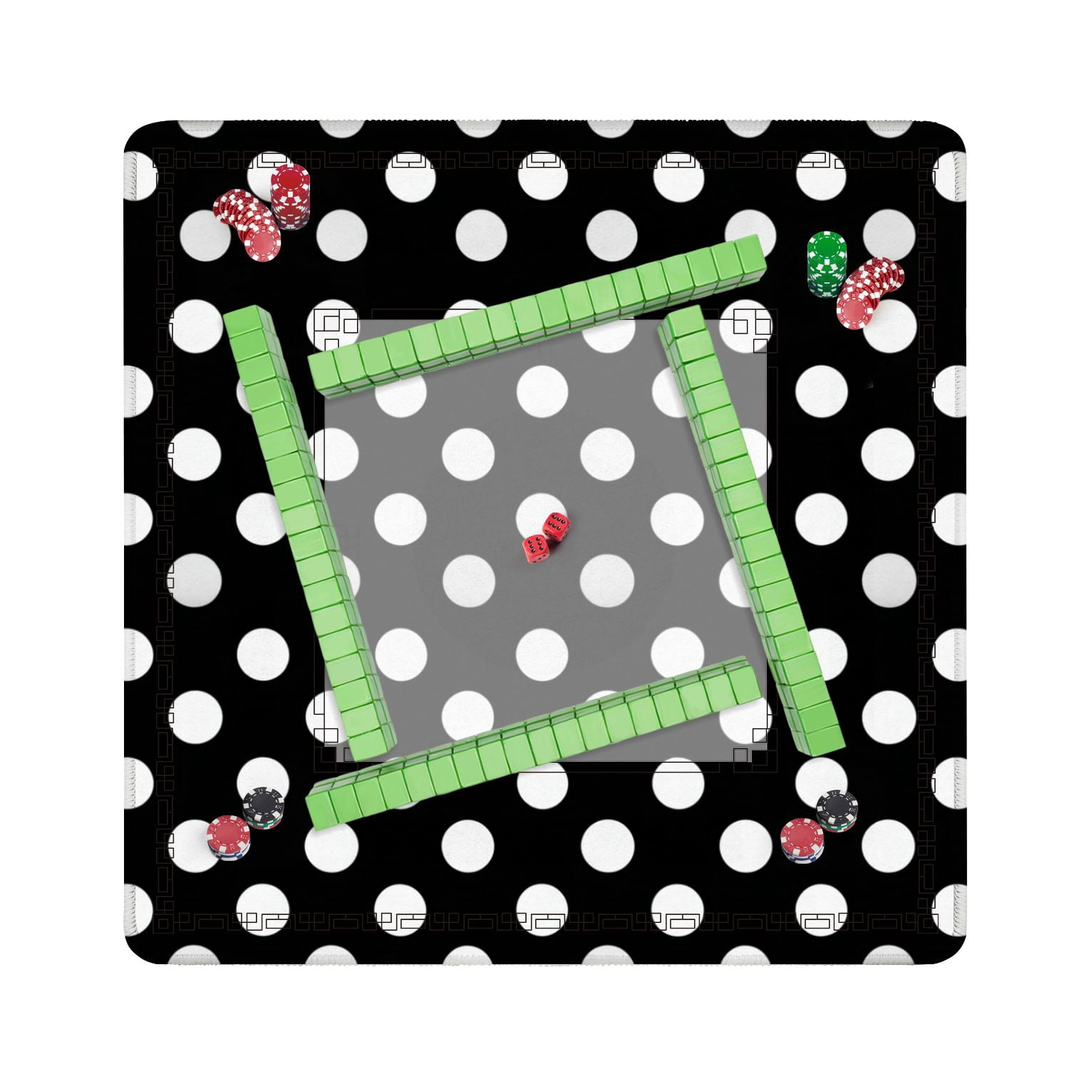 Mahjong Mat 31.5" x 31.5" Seamless black polka dots white Non-Slip Noise Reduction American Mahjong Tiles Table Cover for Dominoes Poker Card Board Games Gift