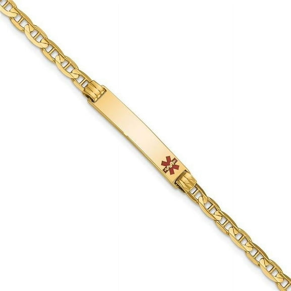 Primal Gold 14 Karat Yellow Gold Medical Red Enamel Anchor Link ID Bracelet