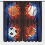 Sports Splash Art Curtains, Basketball Soccer Baseball Football Curtain Rod Pocket Thermal Insulated Drapes Darkening Window Curtain for Boys Bedroom Living Room, 42 x 45 Inch