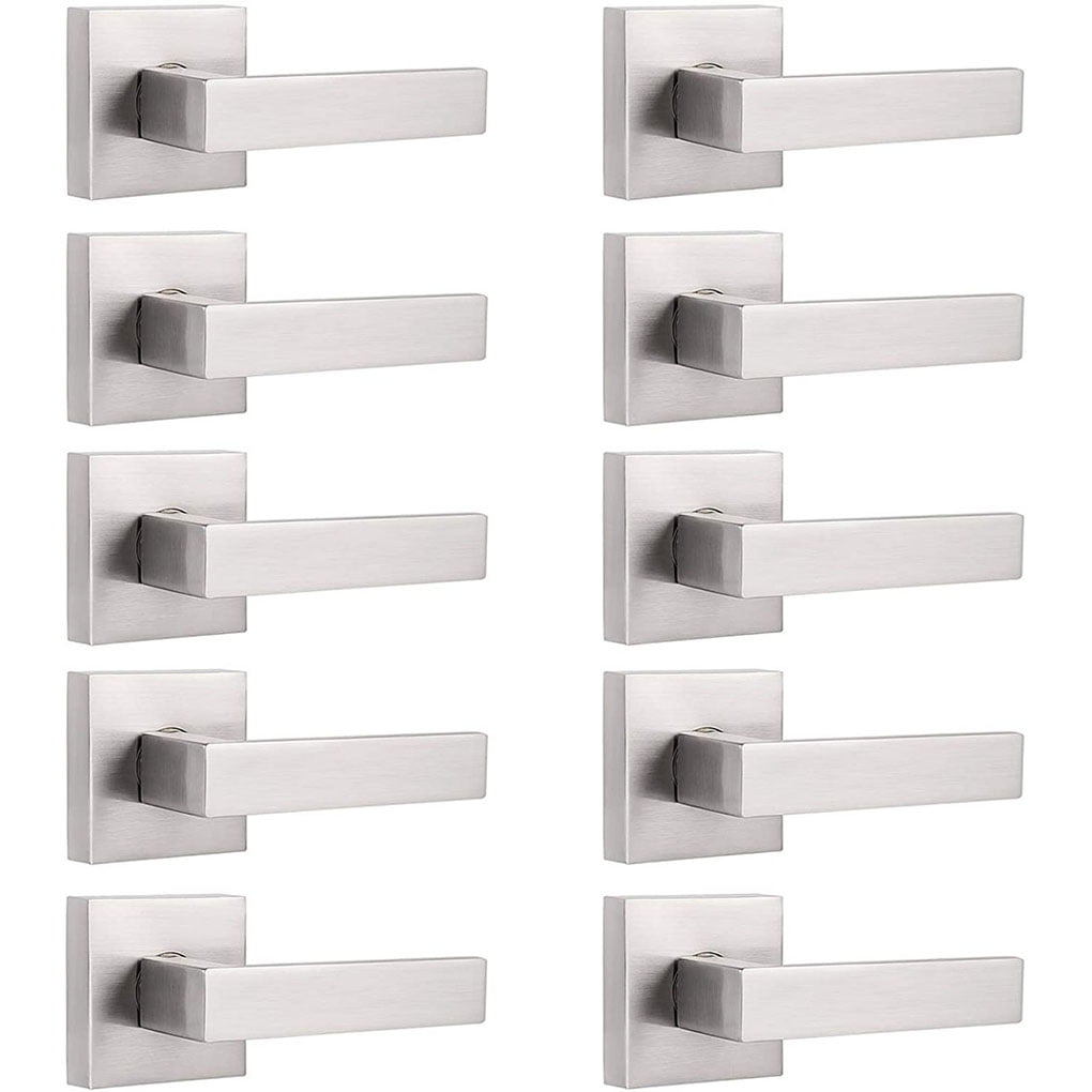 knobelite Pack of 1 Door Lever Dummy Lever Door Handle for Closets French Doors,Square Dummy Door Lever,Non-Turning Single Side Pull with Satin Nickel Finish,Easy Installation Pull Only Lever Set 