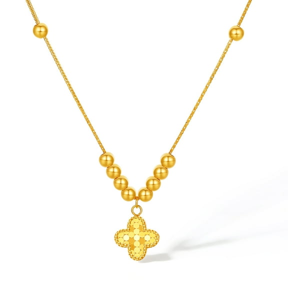 ZHOU LIU FU 18K Gold Pendant Necklace Four-Leaf Clover Anniversary Gift for Women 40 5cm C0621037