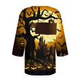 thumbnail image 4 of Blusa de Halloween con botones para mujer, estampado de bruja volando sobre un castillo encantado, manga 3/4, camisa informal con cuello en V, 4 of 4
