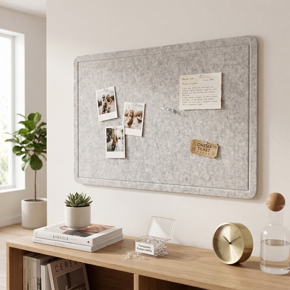 Easy4Home Large Felt Bulletin Board 36"x24" Foldable Frameless Picture Board, Soft Felt Cork Board Pin Board, Light Gray