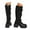 Black, variant on Women Boots Round Toe Pull On Biker Boots Stacked Chunky Heeled Riding Boots Women's Comfort Leather Tall Mid-Calf Boots for Women Black,Size 6