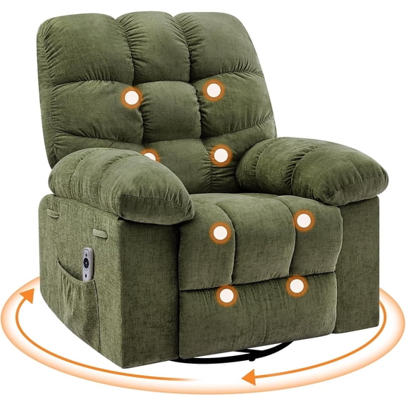 Rocking Recliner Chair, Massage Rocker Recliner Chair with Vibration Massage and Heat,360° Swivel Recliner Chairs,Oversized Rocker Recliner Single Sofa with Side Pocket, Living Room, Bedroom, Nursery