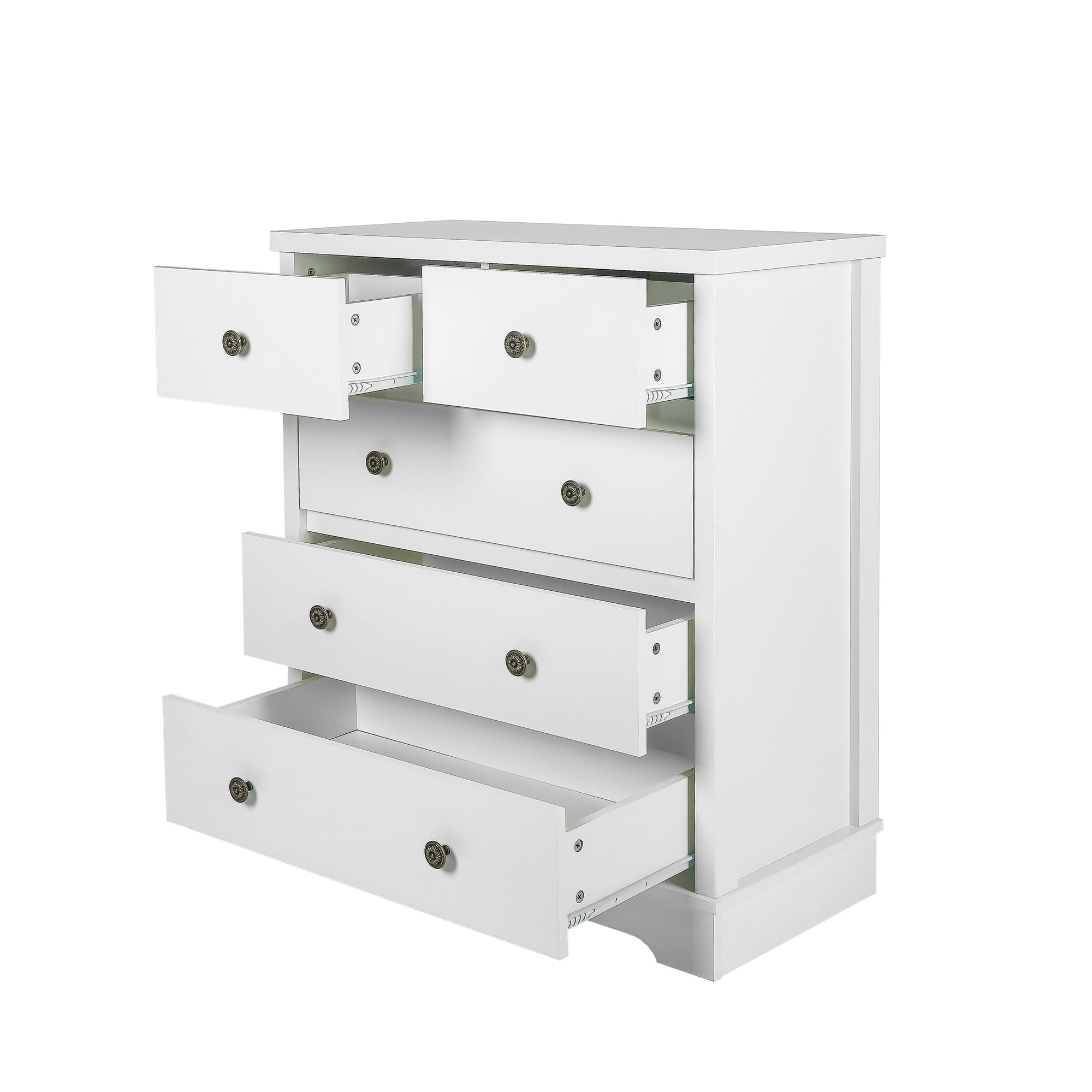 Resenkos Mid Century Modern 5 Drawer Dresser with Metal Handle for Bedroom White Resenkos Mid Century Modern 5 Drawer Dresser with Metal Handle for Bedroom White
