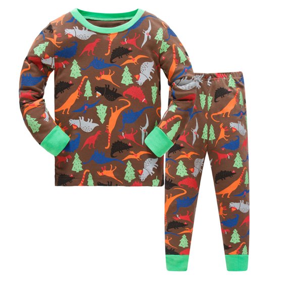 BOOMNY Boys 2 Peice Pajamas Sets Dinosaur Graphic Long Sleeve Sleepwear Tops Pants Pjs Set for Kids Cozy Loungewear Homewear