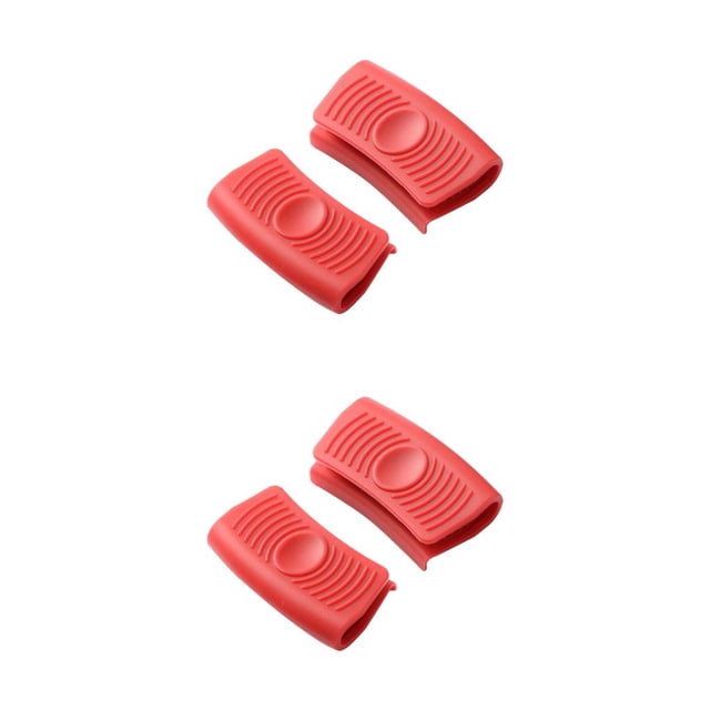 Billuyoard 2 piezas de soporte para mango de olla, seguro para el hogar, Protector antideslizante resistente al calor, Clip de silicona Simple Rojo sin agujero 2Conjunto