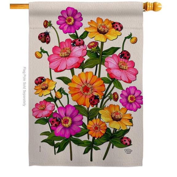 Ornament Collection H190163-BO 28 x 40 in. Ladybug Bouquet Garden Floral House Flag with Double-Sided Decorative Vertical Flags