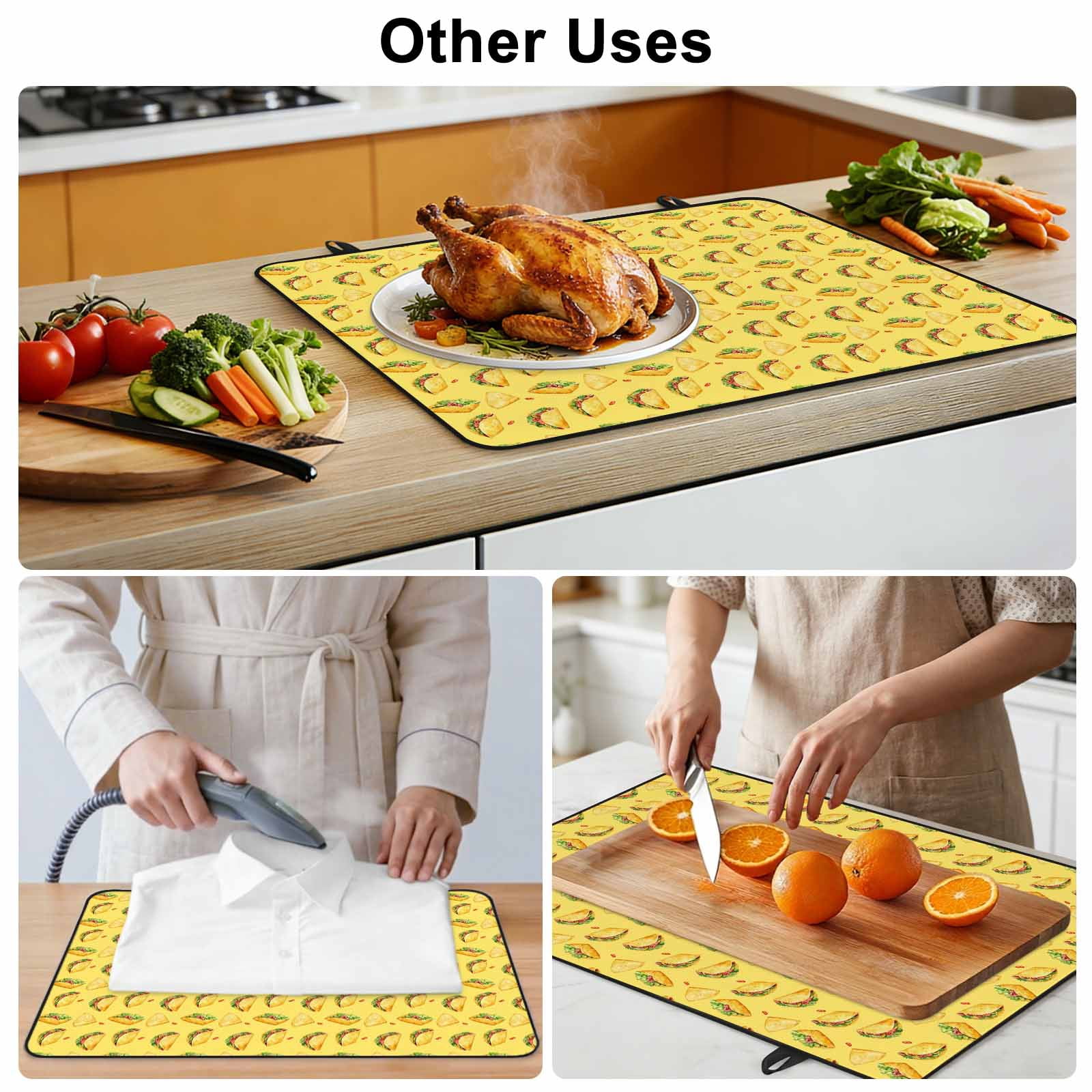 Yellow Tacos Stove Top Cover for Electric Stove, Heat-proof & Non Slip Glass Top Stove Cover Protector, Cheese Vegetables Cartoon Food Kitchen Flat Cooktop Rubber Mat 24x21 Inches
