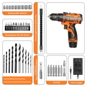 BIHOO 12V Cordless Power Drill Set, Electric Power Driver Kit, with Battery and Charger, 2Variable Speed for Home DIY, with Drills Bits Set, Black and Orang