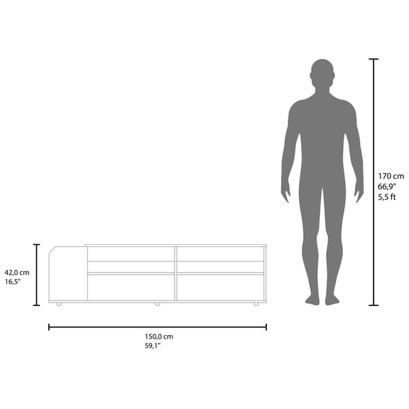 XIZE TV Stand with Open Shelves for Modern Storage, Media Console for Living Room, Natural Oak and Blue