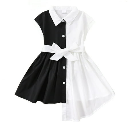 

Dresses For Girls Kids Baby Dress Short Sleeve Bowknot Patchwork Shirt Princess Dress