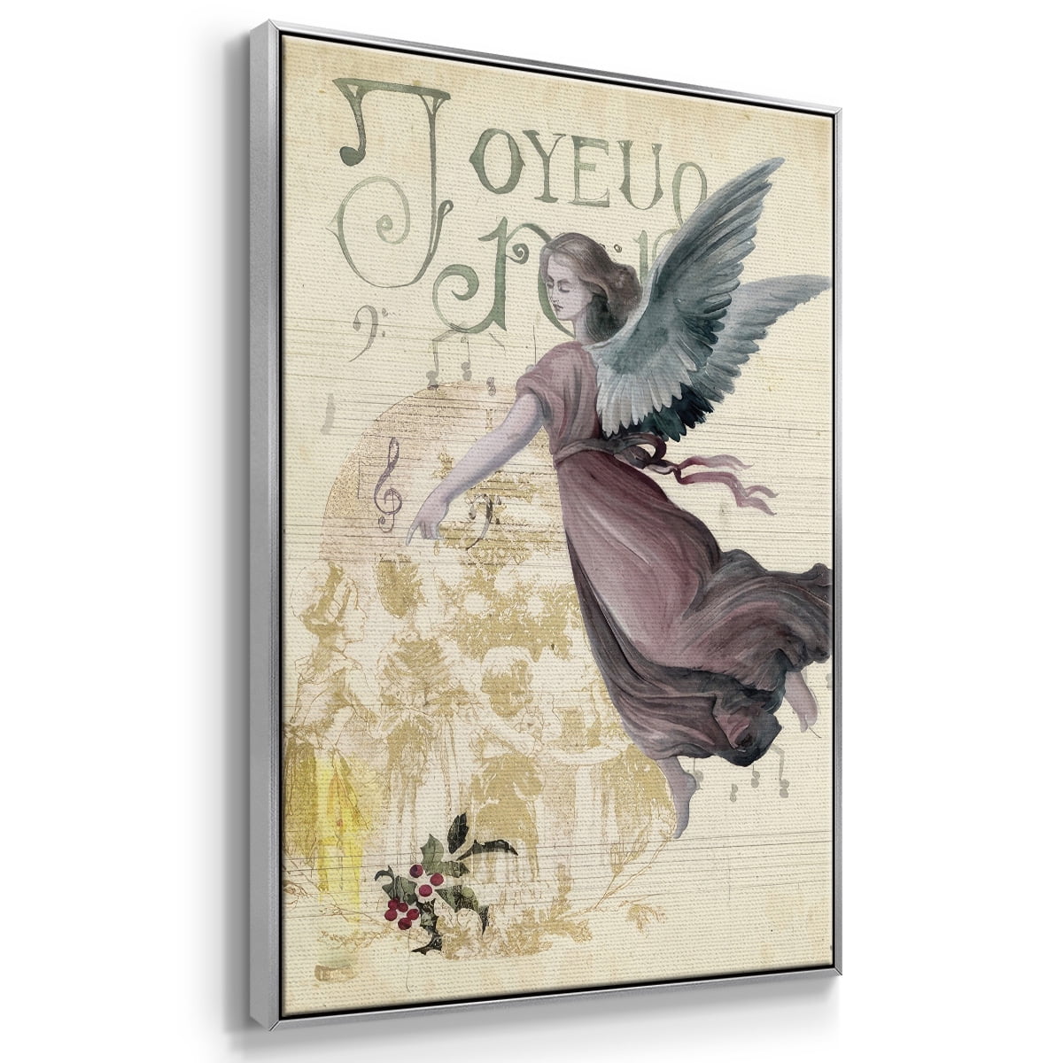 Christmas Greetings Collection B - Framed Gallery Wrapped Holiday Canvas - 27 x 41 - Silver Frame