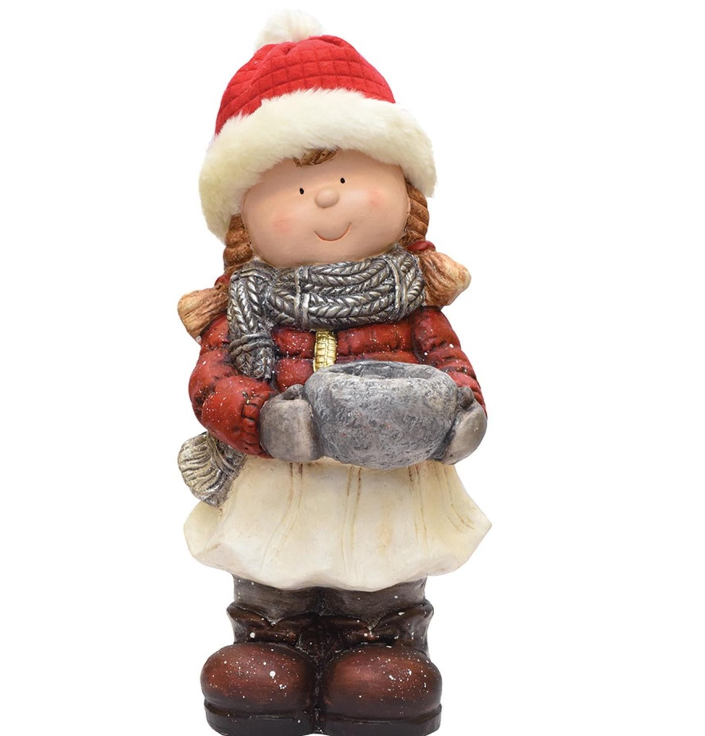 17" Standing Young Girl in Ski Hat with Candle Holder Winter Outdoor Patio Garden... by Northlight