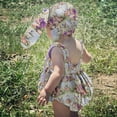 thumbnail image 4 of KAUOD Baby Girl Easter Outfit Toddler Sleeveless Bodysuit Romper Floral Bunny Printed Jumpsuit with Cute Rabbit Ears Hat Set, 4 of 9