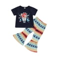 thumbnail image 1 of Sunloudy Toddler Girls Summer Outfit, Short Sleeve Cattle Head Print Tops + Geometric Pattern/Cow Print Flared Pants, 1 of 9