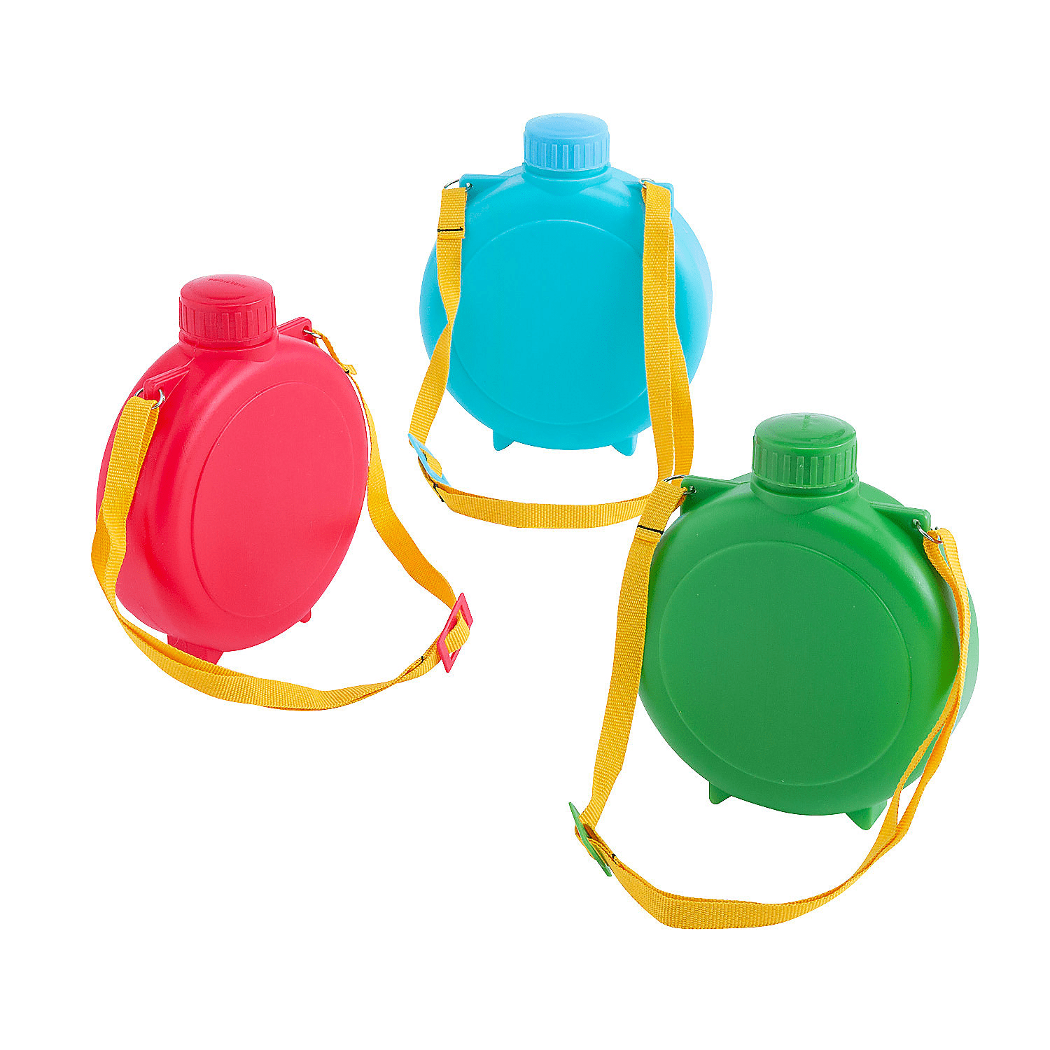 Fun Express Solid Color Plastic Canteens – Durable Reusable Party Favors for Summer Camps Picnics Outdoor Events & Celebrations – Perfect for Kids Parties & Fun Activities – 12 Pieces
