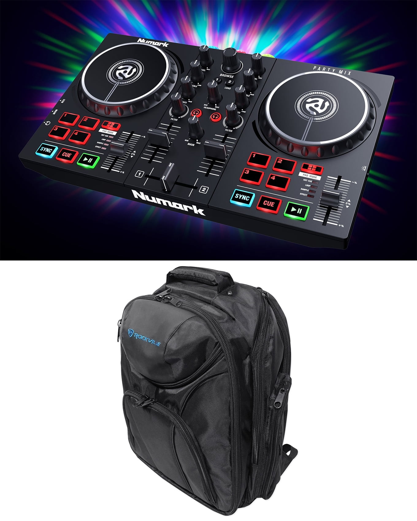 Gloomy When abstract Numark Party Mix II Serato DJ Controller with Light Show/2-Band EQ and  Travel Backpack - Walmart.com