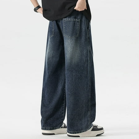 MHFRRA Baggy Jeans Men Loose Fit Casual Jeans with Elastic Waistband and Draped Design for Comfortable Wear Size XXL