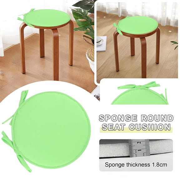 FURNIX Green 15" Round Chair Cushion,Bar Stool Cushion,Bistro Chair Pad,Fade Resistant Pad,Non-Slip Seat Cushion,Cushion With Ties,Dining Kitchen Chair,Indoor Outdoor Stool Reversible Cushion
