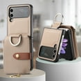thumbnail image 5 of ELEHOLD Leather Wallet Case for Samsung Galaxy Z Flip 4, Premium Lychee Pattern Leather with Card Slots Zipper Pocket Metal Finger Ring Holder Luxury Purse Case for Samsung Z Flip 4,Khaki, 5 of 9