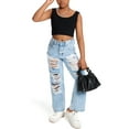 thumbnail image 4 of Happy Cherry Baggy Jeans Y2k Kids Ripped Girls Cool Loose Denim Pants Wide Leg Elastic Waist Pants Summer Streetwear with Pockets 7-8 Years, 4 of 7
