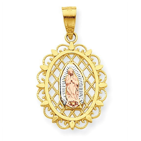 Finest Gold 10K Two-Tone with White Rhodium Our Lady of Guadalupe Pendant