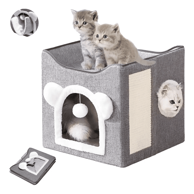 Casa Para Gatos Con Cama Plegable Y Cojín Suave Para Mascota Xtellar gris