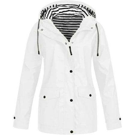 Windproof Waterproof Hooded Size Jacket Solid Women Raincoat Outdoor ...