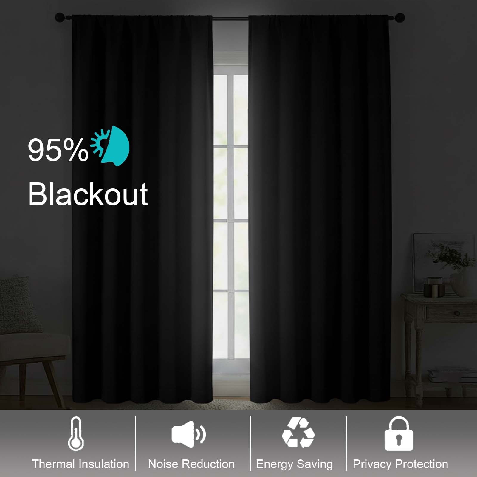 Patin SMWG Rod Pocket Blackout Curtains S2 Black 2x50x120"