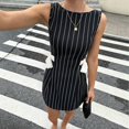 thumbnail image 3 of Morttic Women's Elegant Striped Boat Neck Sleeveless Mini Dress – Double-Side Bow Tie Slim Fit Summer Party & Date Night Dress Black，XL, 3 of 7