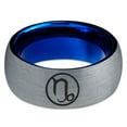 thumbnail image 2 of Tungsten Horoscope Capricorn Band Ring 8mm Men Women Comfort Fit Blue Dome Brushed Gray Polished, 2 of 4