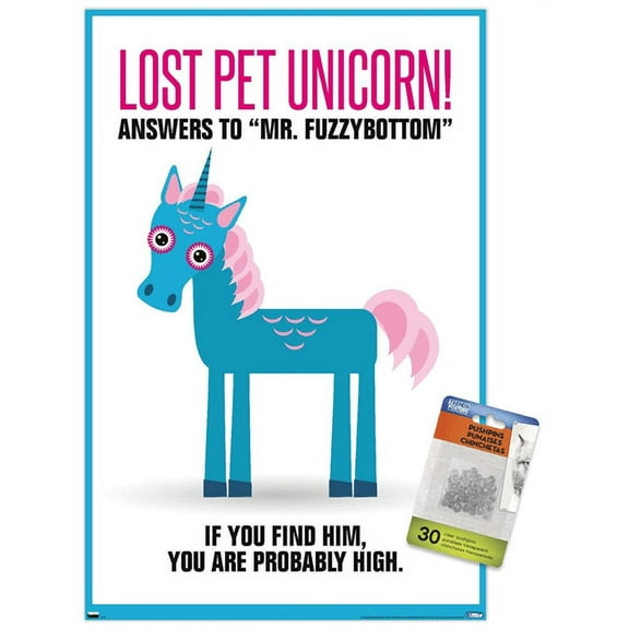 Lost Pet Unicorn Wall Poster with Push Pins, 14.725" x 22.375"