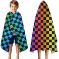 thumbnail image 3 of Rainbow Checkered Pattern Hooded Bath Towel，50"x30" for Ages 3 To 12 Kids, Quick Dry Lightweight Soft Microfiber Hood Beach Towel Cover Up for Kids, 3 of 7