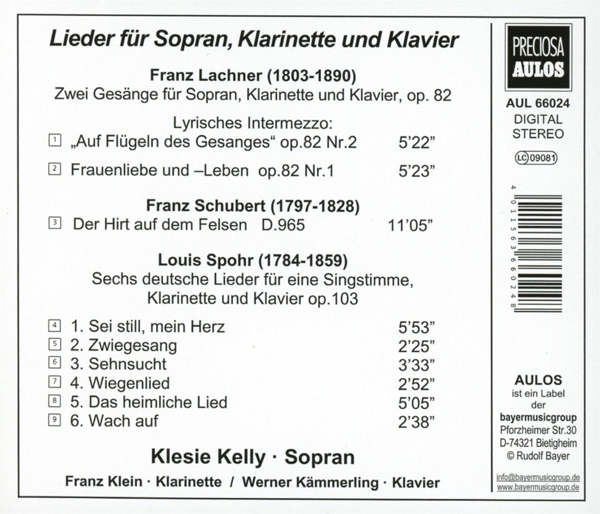 Klesie Kelly - Klesie Kelly Singt Lachner, Schubert & Spohr - Music & Performance - CD