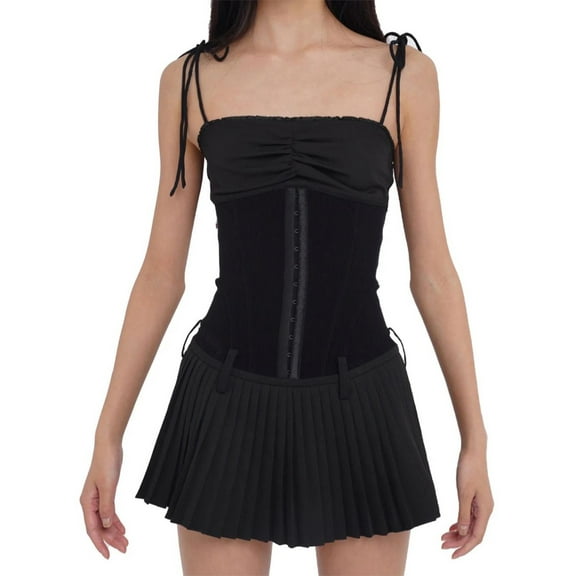 Women Y2k Corset Dress Spaghetti Strap Mini Dress Low Waist Pleated Slim Fit Dress Club Streetwear
