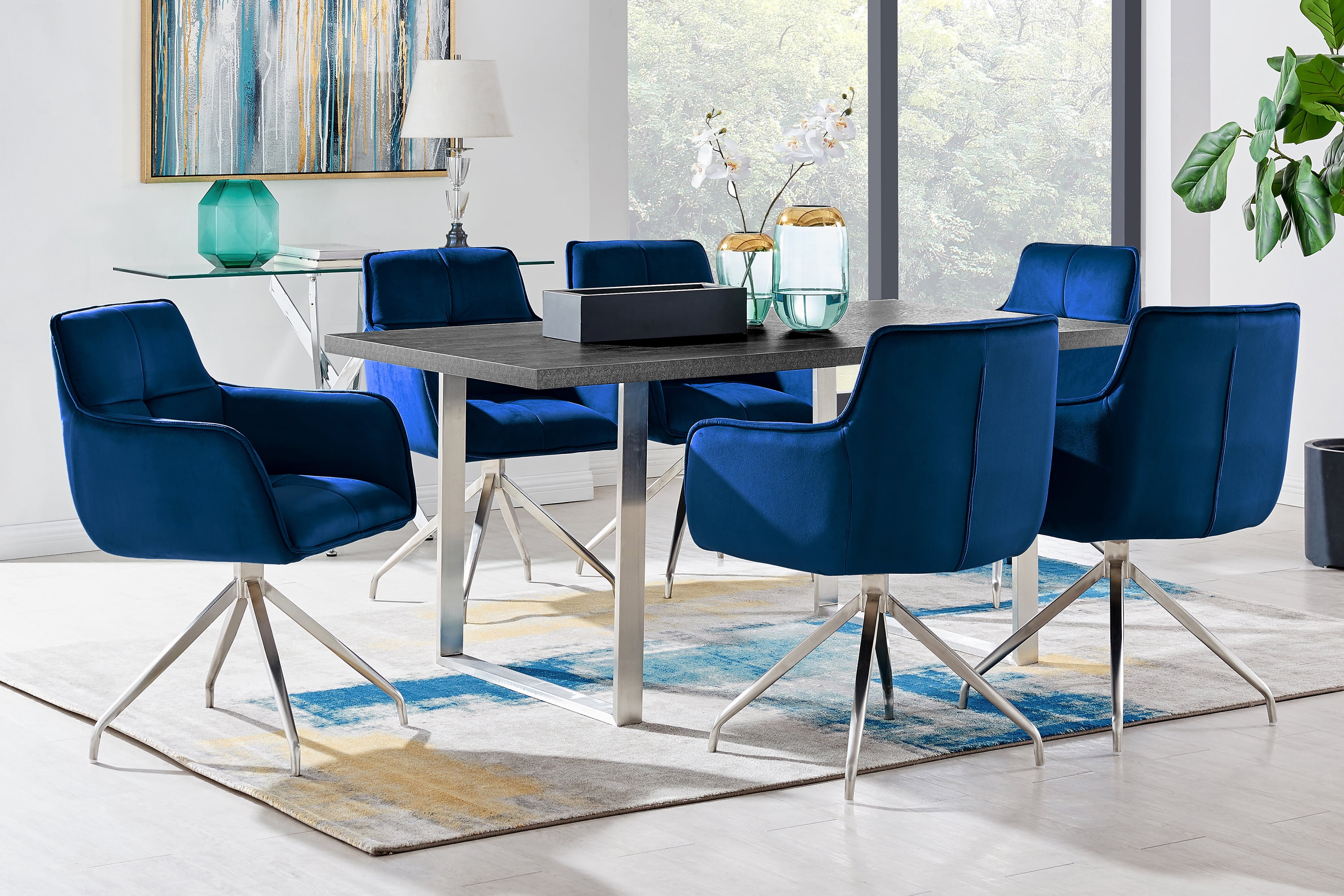 Armen Living Fenton Wood & Metal Dining Table in Charcoal/Stainless Steel