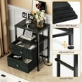 thumbnail image 6 of Nightstands with Charging Station, End Table with LED Lights, Black Night Stands with 2 Fabric Drawers, Bedside Tables with Shelves for Living Room/Bedroom,Black Oak, 6 of 9