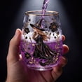thumbnail image 3 of Vintage Witch Floral Gold Rim Stemless Wine Glass, Dark Flower Witch Print Clear Glass Tumbler, Gothic Halloween Decorative Drinking Cup for Wine Water Home Bar Holiday Gift, 3 of 7