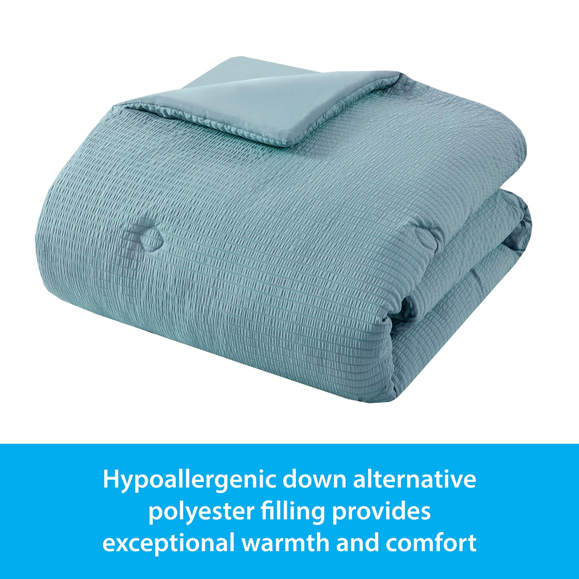 Mainstays Full/Queen Comforter, Reversible Down Alternative, All-Season, Blue Seersucker