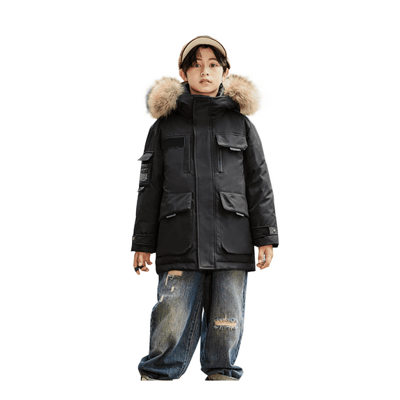Otqutp Boys Puffer Winter Coat Big Kids Multi Pocket Sherpa Lined Fu𝗿 Hooded Jacket Teens Water-Resistant 𝗦now Parka Coats