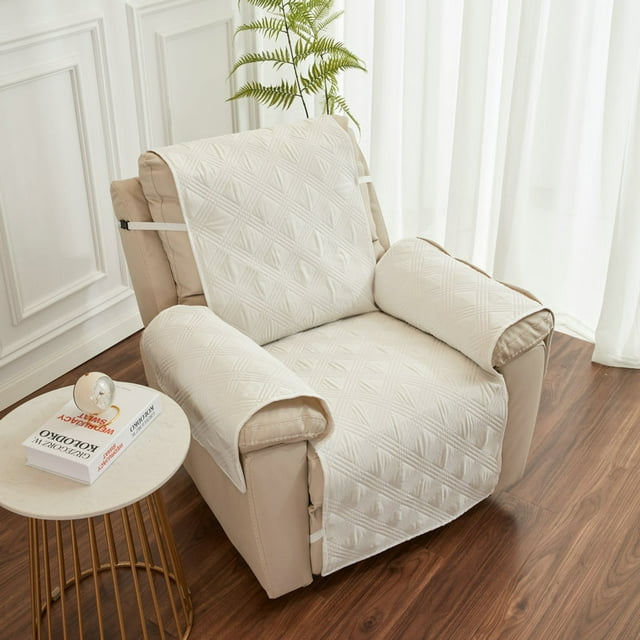 Customizable 55x200CM Beige Diamond-Stitched Sofa Cover with Leg Rest Pad - Four-Season Non-Slip, Dustproof Design for Single-Seater Living Room Recliners, Luxurious Decorative Protection Mat