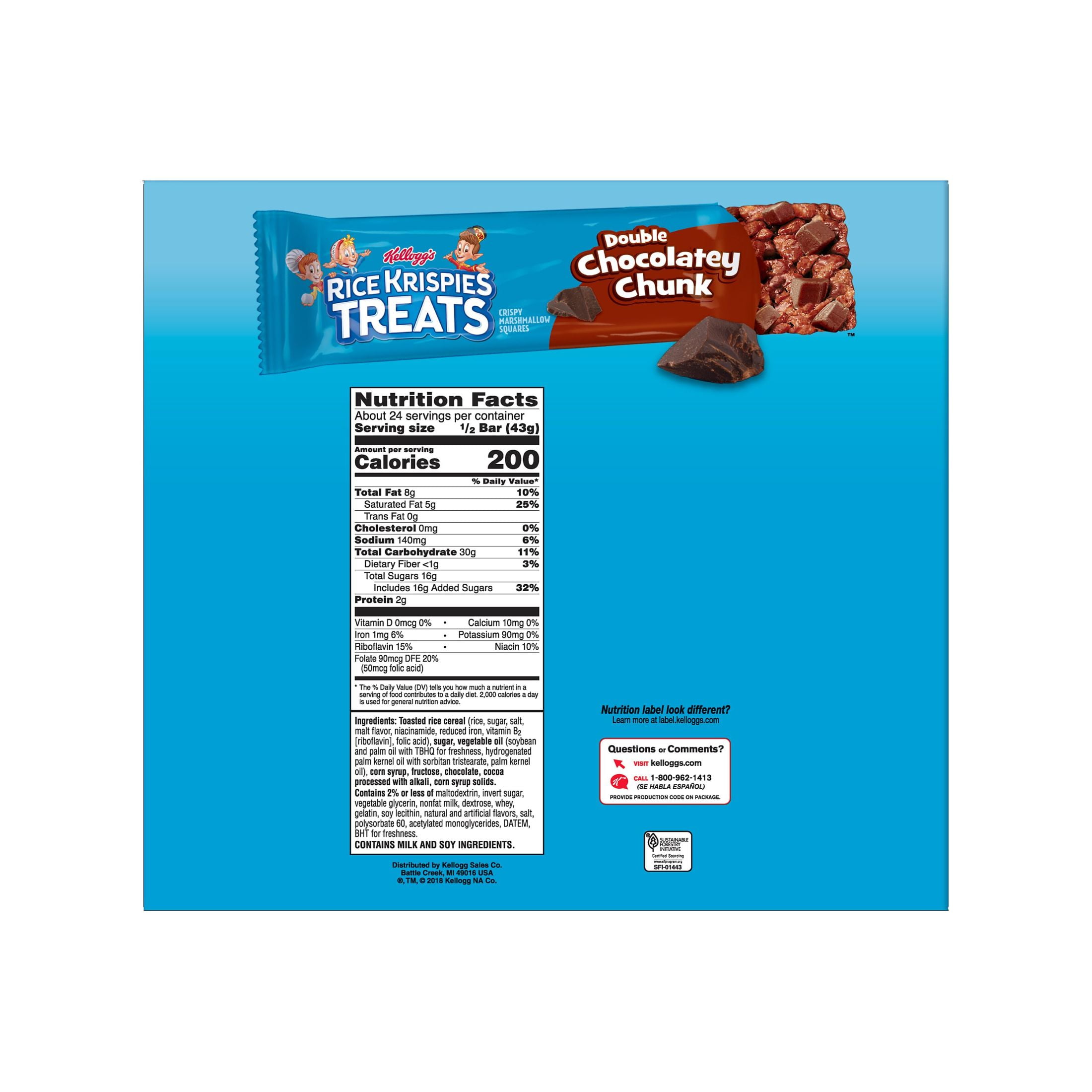 Rice Krispies Treats Double Chocolatey Chunk Chewy Marshmallow Snack Bars, Kids Snacks, 36 oz, 12 Count