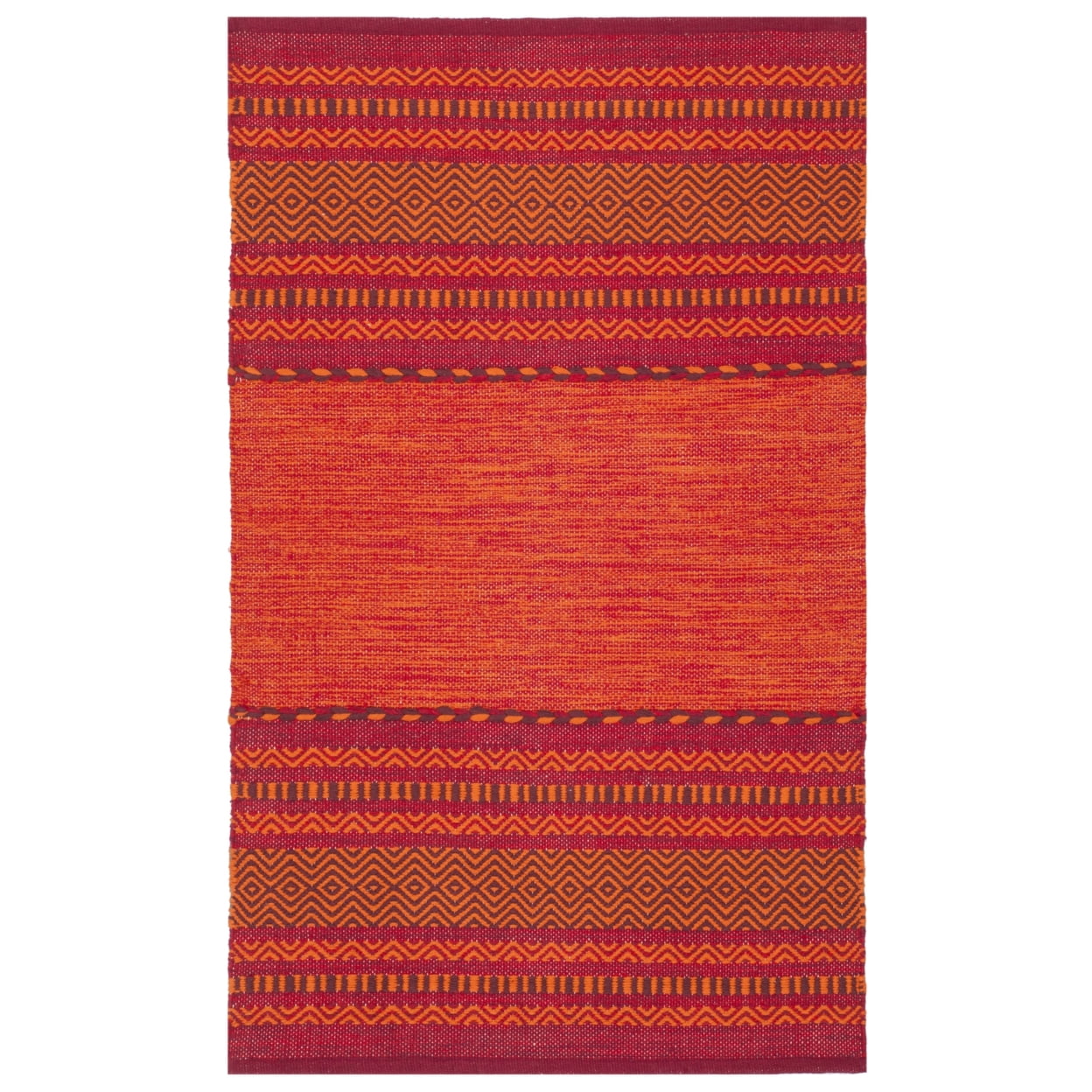 SAFAVIEH Montauk Ben Striped Soft Braided Cotton Runner Rug, Orange/Red, 2'6" x 6'