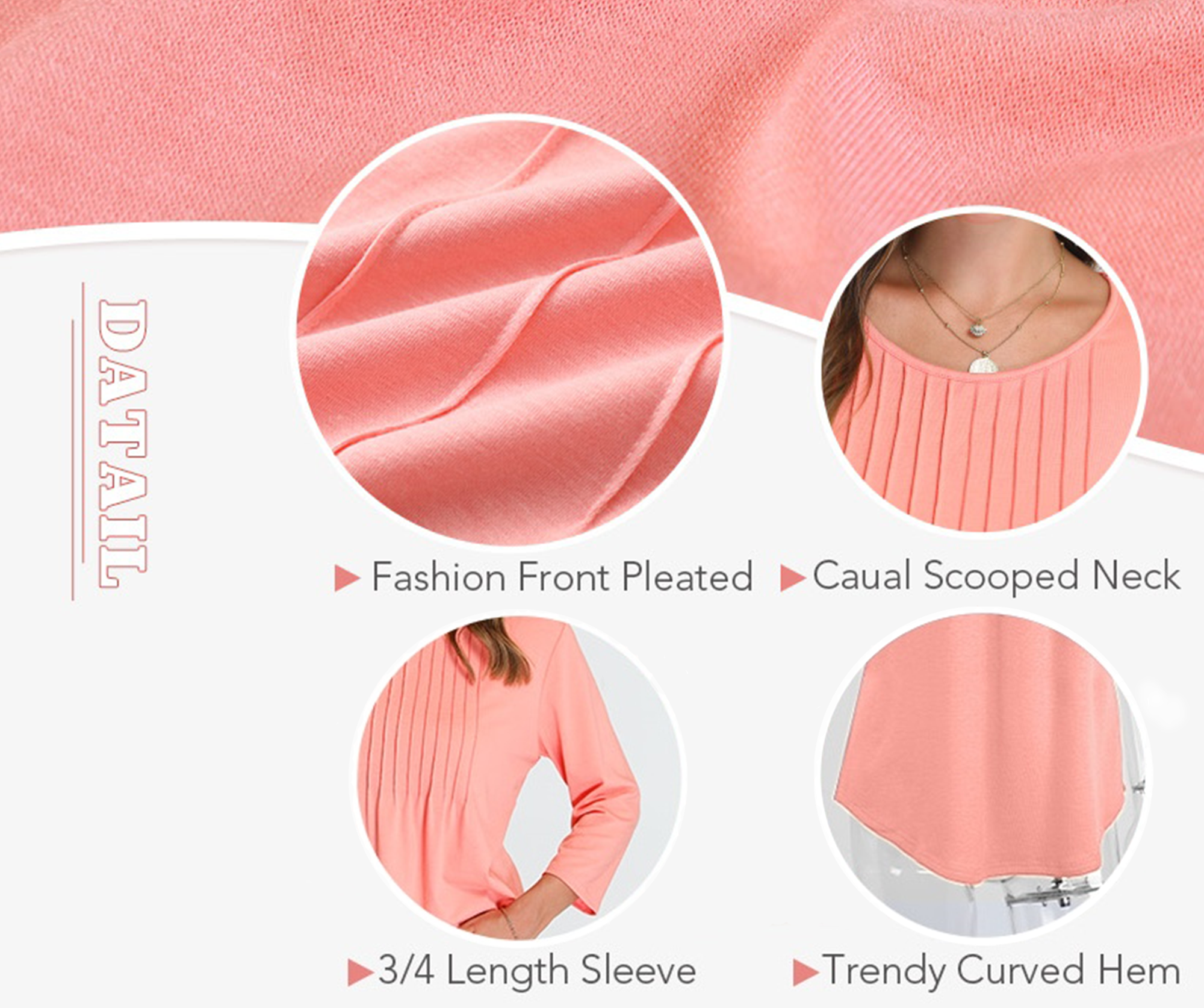 UVN Women's Pleated 3/4 Sleeve Summer Blouse photo 6