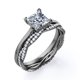thumbnail image 4 of JeenMata Juego de Anillos de Boda de Cuatro Puntas con Corte Princesa de 1,50 Quilates Infinity Eternity con Baño de Oro Negro de 18 K sobre Plata (Personaliza la Banda de Tu Anillo de Bodas), 4 of 6