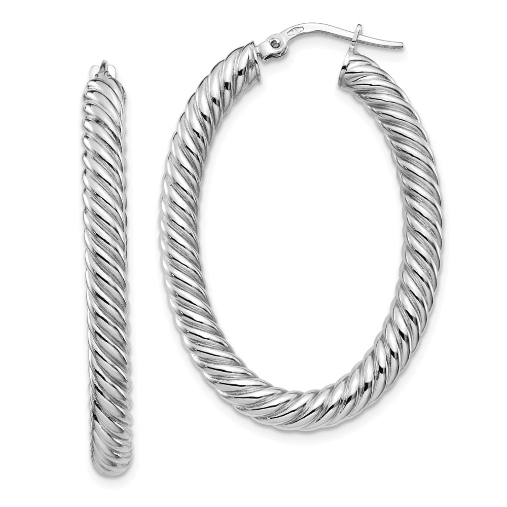 FB Jewels Solid Stainless Steel 35mm Hollow Hoop Earrings