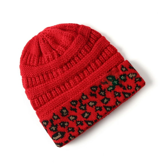10 Colors Leopard Beanie Women Stretch Knitted Crochet Beanies Winter Hats For Women Warm Lady Messy Red One Size