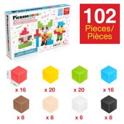 PicassoTiles 102PCS 1 Pixel Magnetic Puzzle Cube Set, Mix & Match Building Blocks, STEM Educational Toy with Idea Book for Kids Age 3+